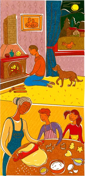Мать и дети пекут печенье Стоковая Картинка