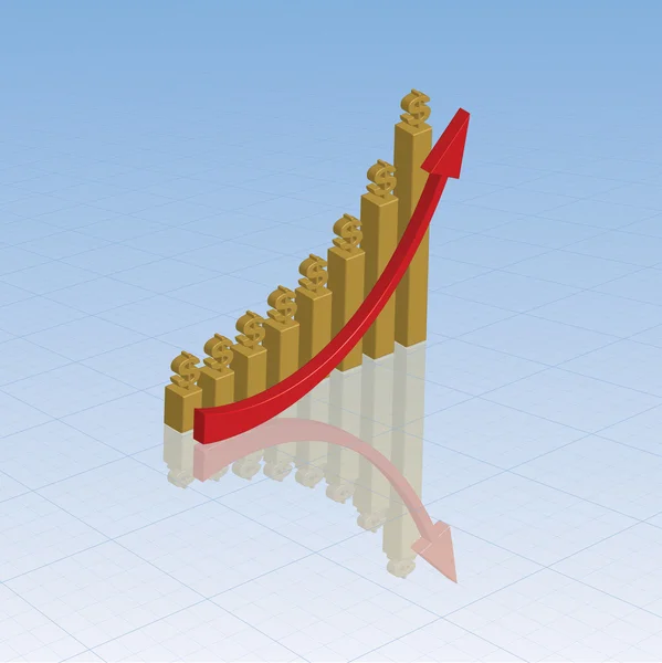 GOLD GRAPH WITH DOLLARS Royalty Free Stock Photos