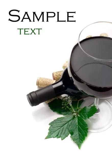 stock image Red wine glass and bottle