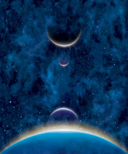 Föld égitest égitestek színes vonalak fölé a kék csillag tér háttér Stock Fotó