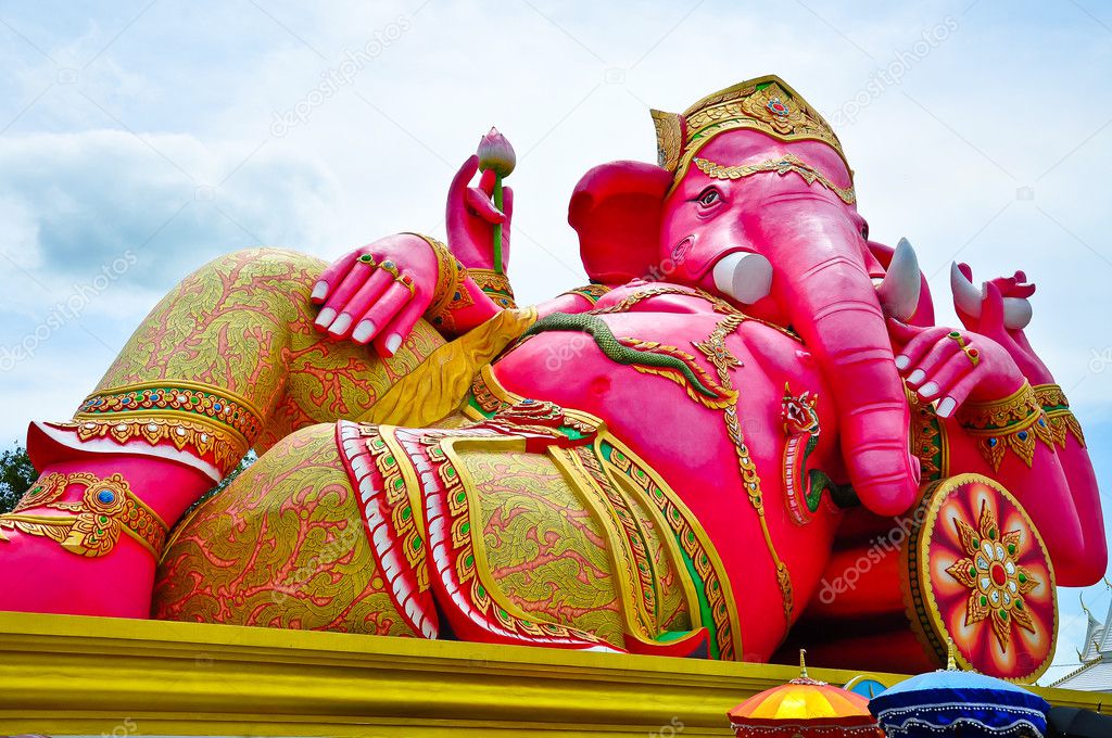 Big pink Ganesha in relax pose, Thailand