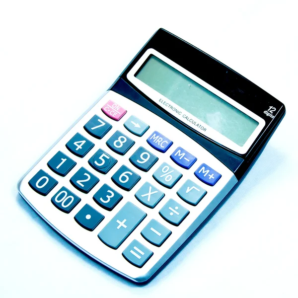 A grey calculator isolated on a white background, calculator Stock Image