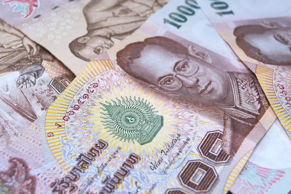 Närbild på 1000 baht sedlar, thailand pengar Stockfoto