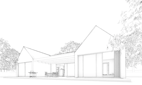 Skizze eines modernen Atriumhauses - Situation Stockbild