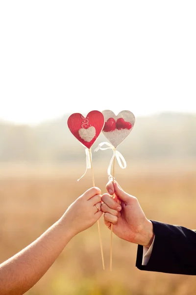 Wedding hearts in the hands of a couple Stock Image