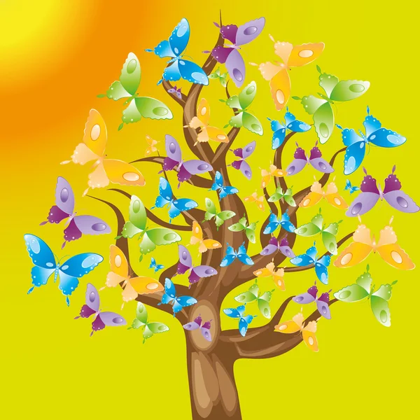 Tree with colorful butterflies — Stock Vector
