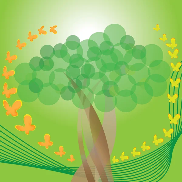 stock vector Tree with green line and butterflies