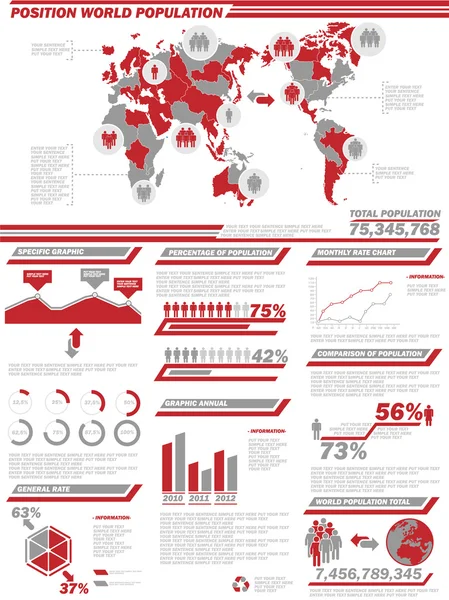 DEMOGRAFÍA INFOGRÁFICA POBLACIÓN 2 ROJO — Vector de stock