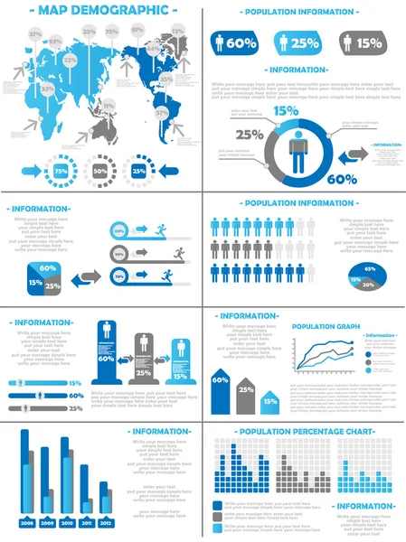 Infographic bevolkingssamenstelling bevolking 3 blauwe — Stockvector