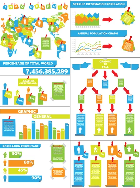Infographic bevolkingssamenstelling post-it — Stockvector