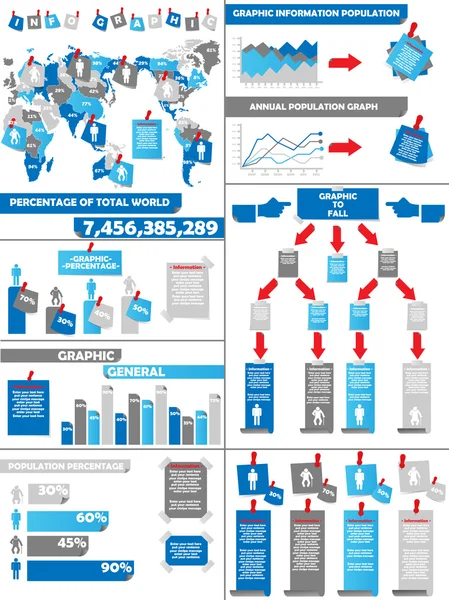 Infographic bevolkingssamenstelling post-it blauw — Stockvector