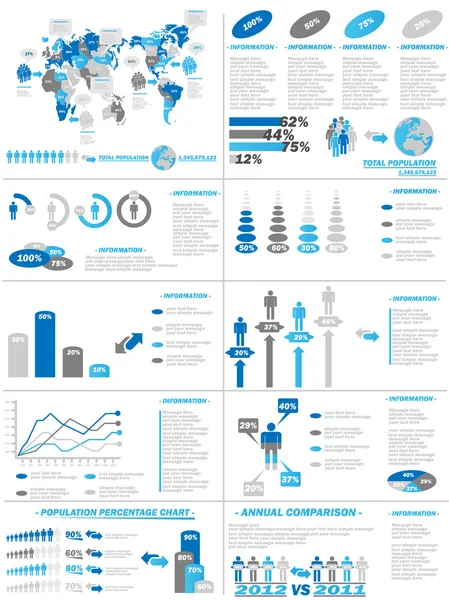 Infographic bevolkingssamenstelling webelementen blauw — Stockvector