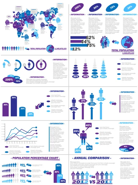 Infographic bevolkingssamenstelling webelementen paarse — Stockvector