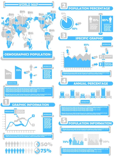 信息图表人口统计学世界百分比蓝色 — 图库矢量图片