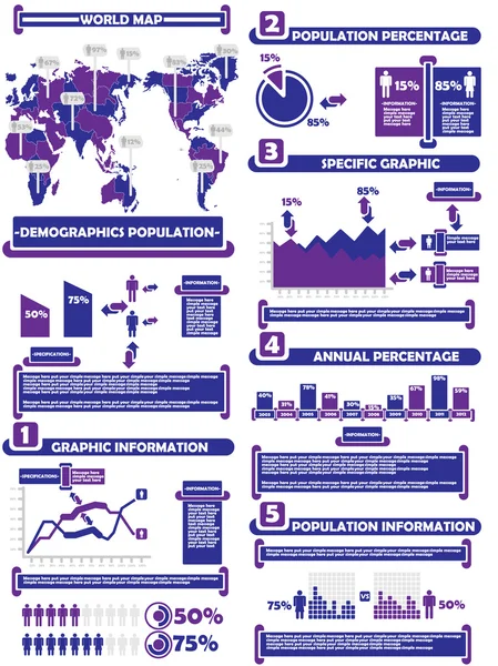Infographic demograp svět procento purpurové — Stockový vektor