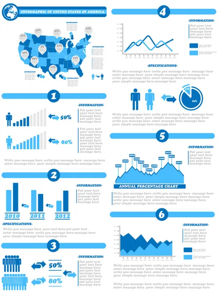 信息图表的美国蓝色的国家人口统计数据 — 图库矢量图片