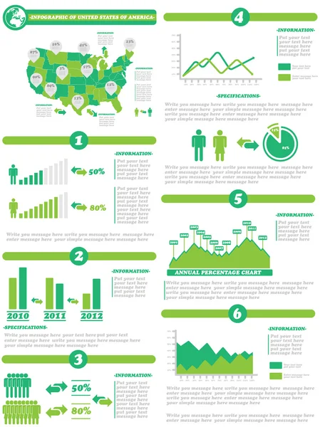 INFOGRAPHIC DEMOGRAPHICS OF STATES OF AMERICA GREEN — Stock Vector