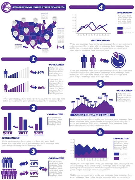 Infographic 인구 통계 미국 보라색의 상태 — 스톡 벡터