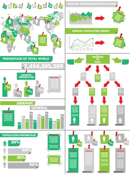 Infographic bevolkingssamenstelling post-it groen — Stockvector