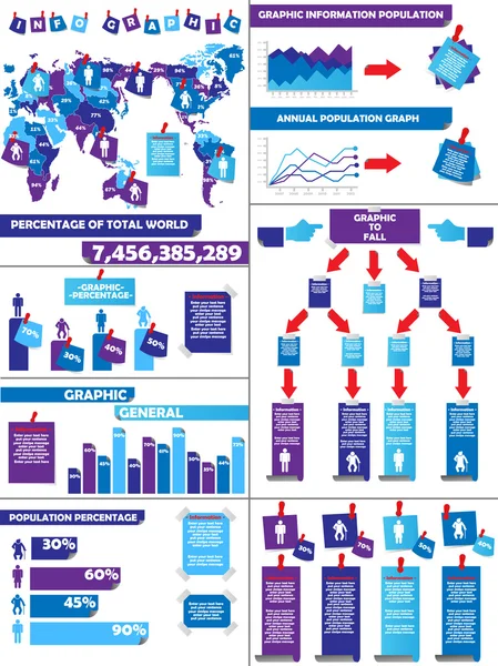 Infographic bevolkingssamenstelling post-it paarse — Stockvector