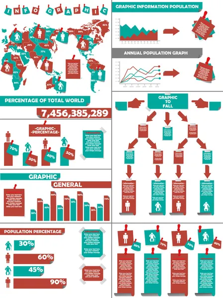 Infographic bevolkingssamenstelling post-it rood — Stockvector