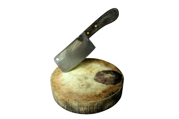 Chef's knife on chopping block — Stock Photo, Image