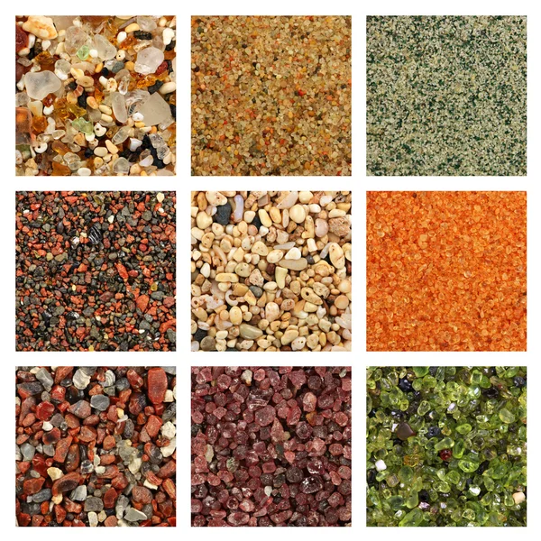 Collage av färgglada sand prover — Stockfoto