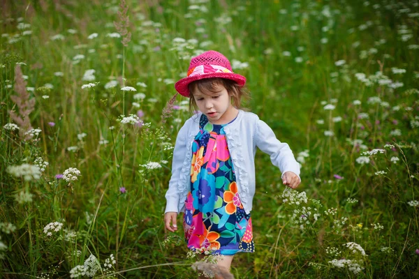 可爱的小孩女孩在草地上 — 图库照片