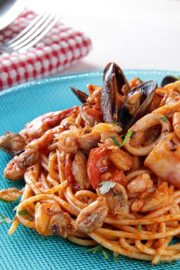 Spaghetti with seafoods clipart