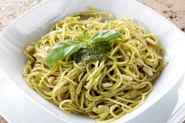 Spaghetti whit Pesto genovese — Stock Photo, Image