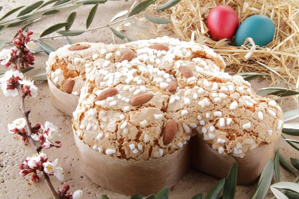 stock image Sweet easter dove on with eggs