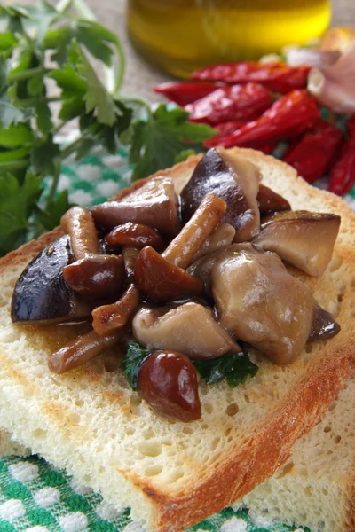 stock image Bruschetta with mushrooms