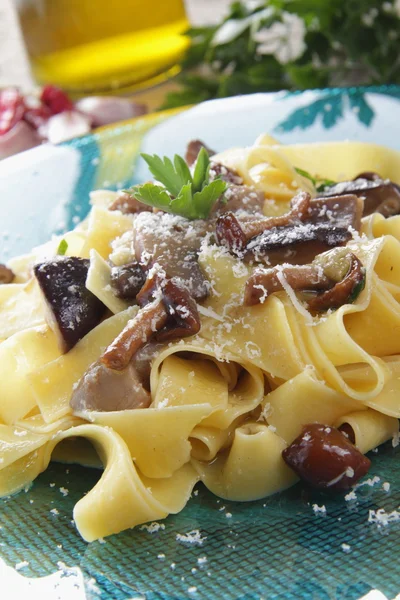 Pappardelle pastasås med champinjoner — Stockfoto