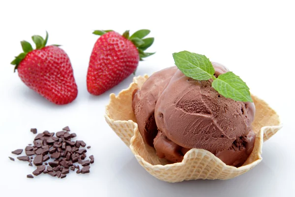 Chocolate ice cream on a white background — Stock Photo, Image