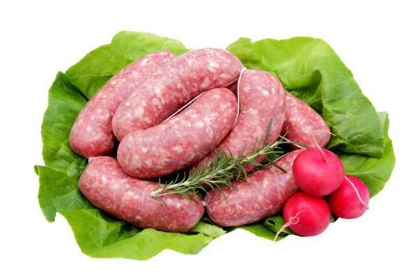 BEEF AND PORK SAUSAGE ON THE white BACKGROUND — стоковое фото