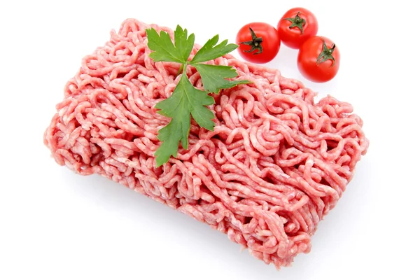 Carne moída sobre fundo branco — Fotografia de Stock