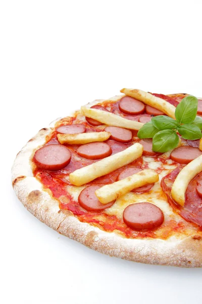 Pizza hot dogs and French fries — Stock Photo, Image
