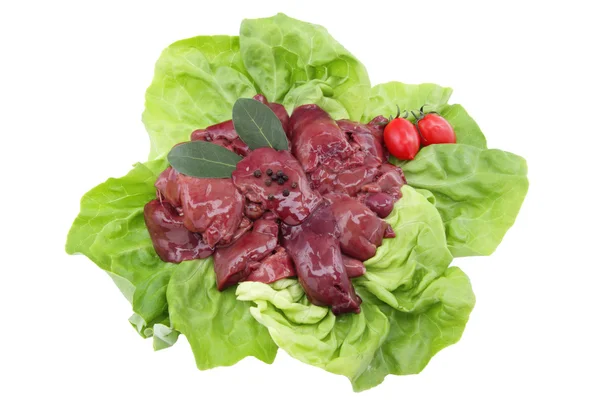 Játra na zelených salátových listů — Stock fotografie