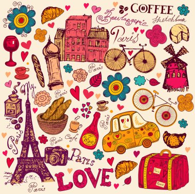 Vector set of Paris symbols clipart