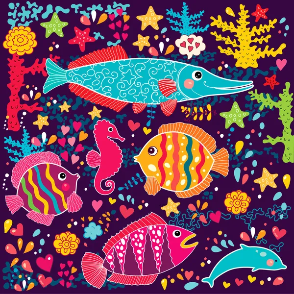 魚と海洋生物 — ストックベクタ