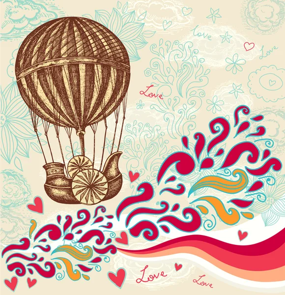 Ballon à dessin à la main avec nuages — Image vectorielle