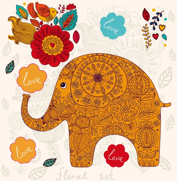 Tarjeta de vacaciones con elefante — Archivo Imágenes Vectoriales
