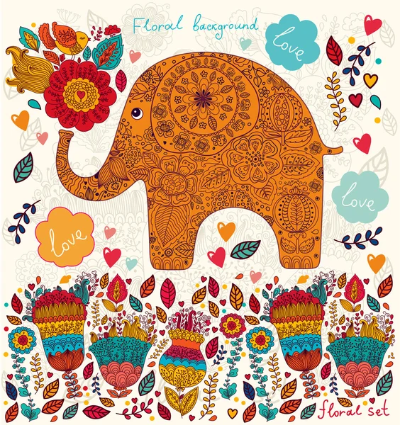 Tarjeta de vacaciones con elefante — Archivo Imágenes Vectoriales