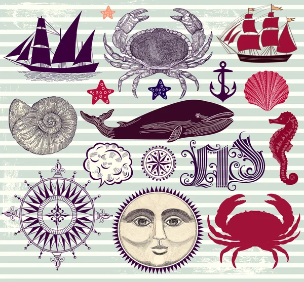Nautical and sea symbols — Stok Vektör