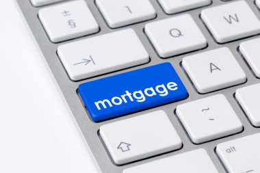 word mortgage ile mavi bir düğme ile klavye