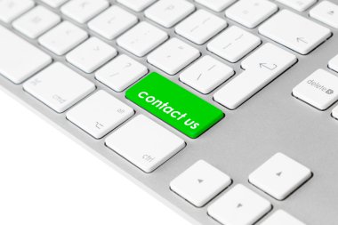 Computer keyboard with green contact us button clipart