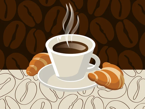 Xícara de café com croissants —  Vetores de Stock
