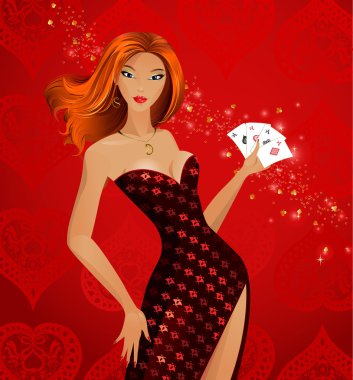 Beautiful fashionable girl with playing-cards