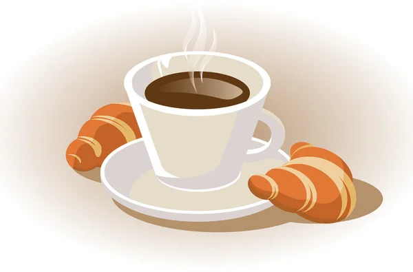 Kopje koffie met croissant — Stockvector
