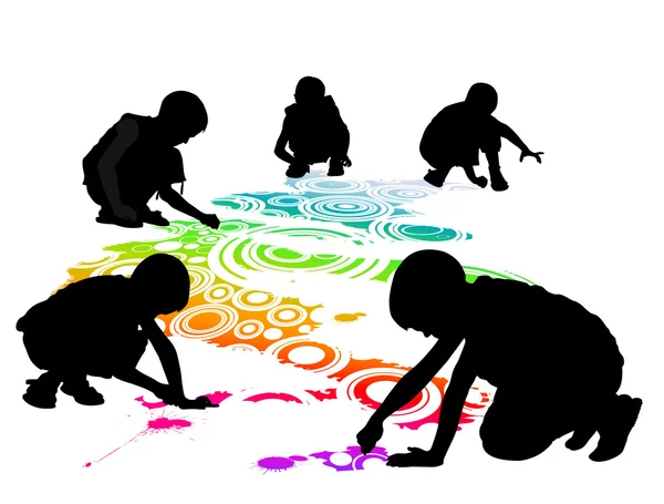 チョークで床に子どもたちを描く — ストックベクタ